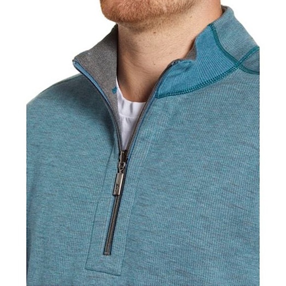 Tommy Bahama men’s reversible blue & grey ribbed quarter zip pullover sweater XL - Picture 2 of 16